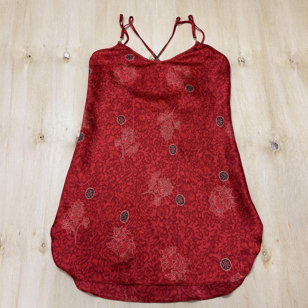 Vintage Jaclyn Smith Gown Womens S Red Satin Floral Chemise Sleepwear Lingerie